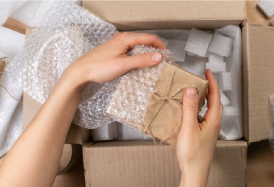wrapping package in bubble wrap